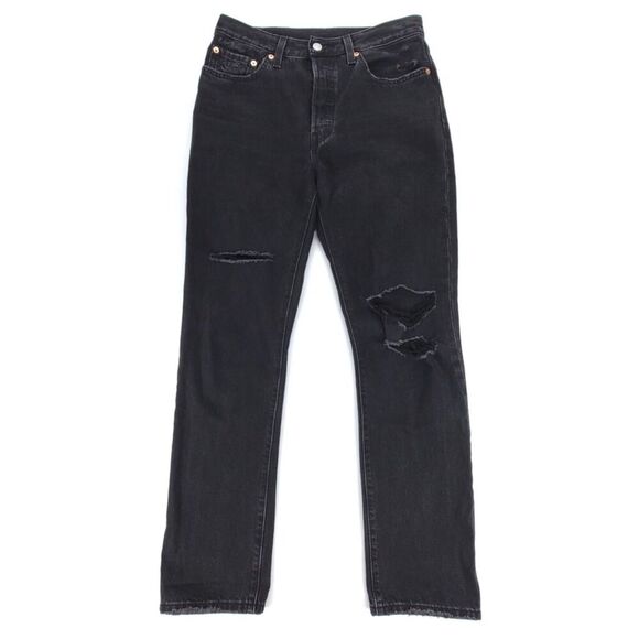 LEVIS 501 Straight Jeans 90s High Waisted Western Distressed Black Denim 27x30 - Picture 1 of 10
